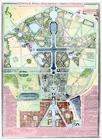 Nowy plan miasta, zamku i ogrodów wersalskich, 1714 autorstwa French School