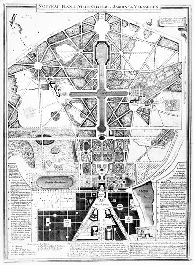 Nowy plan miasta, zamku i ogrodów wersalskich, 1714 autorstwa French School