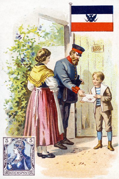 Listonosz w Niemczech dostarczający list, koniec XIX wieku autorstwa French School