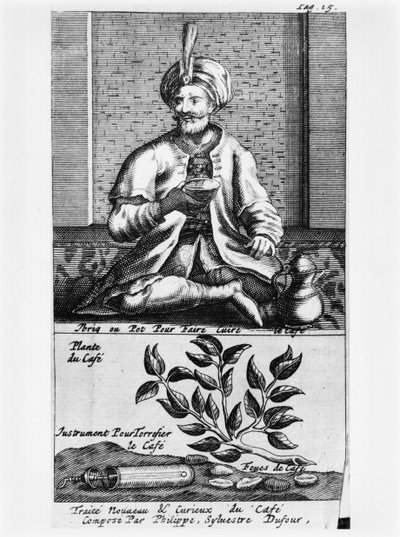 Garnek do robienia kawy, ilustracja z Nowego i ciekawego traktatu o kawie, herbacie i czekoladzie autorstwa Philippe Sylvestre Dufour, La Haye, opublikowana w 1693 r. autorstwa French School