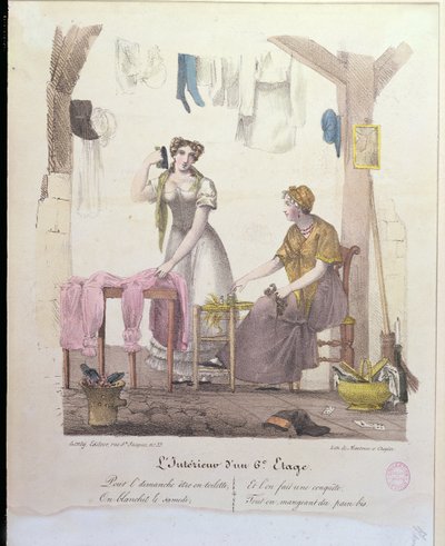 Pokój na szóstym piętrze, grawerowany przez Montoux i Cheyere, 1830 autorstwa French School