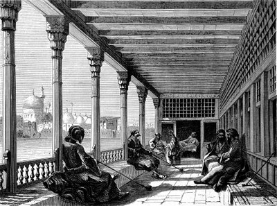 Kawiarnia nad brzegiem Tygrysu, Bagdad (rycina) autorstwa French School