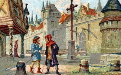 Miasto w średniowieczu. Chromolitografia z końca XIX wieku. autorstwa French School