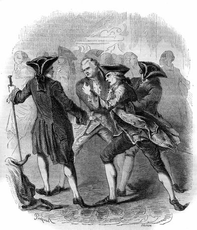 Konfrontacja „” Gluckistes” i „” Piccinistes”” ilustrująca rywalizację kompozytorów Christopha Willibalda Glucka i Niccolo Vito Piccinniego. Grawerowanie z 1856 roku. autorstwa French School
