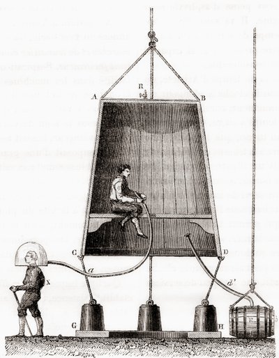 Dzwon nurkowy zbudowany przez Halleya w 1691 r., z „Les Merveilles de la Science”, opublikowany ok. 1870 r. (rycina) autorstwa French School