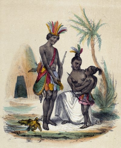 Rodzina kanadyjskich Indian przed tipi; ilustracja dla Kanady, w „Dwanaście narodów” ME Fouinet autorstwa French School