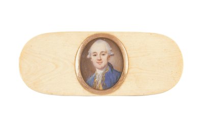 Dżentelmen, podobno Sir Robert Ainslie, Bt., osadzony w wieczku pudełka (akwarela na kości słoniowej) autorstwa French School