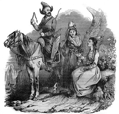 Grupa Kozaków kirgiskich (kirgiskich) w strojach ludowych. W „”Malowniczym sklepie”” 1835 autorstwa French School
