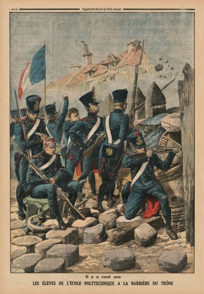 Sto lat temu studenci Ecole Polytechnique w Barriere du Trone, ilustracja na tylnej okładce z „Le Petit Journal”, dodatek illustre, 29 marca 1914 autorstwa French School