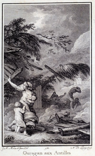Huragan w Indiach Zachodnich. Grawer 1780 Chartres, Muzeum Sztuk Pięknych autorstwa French School
