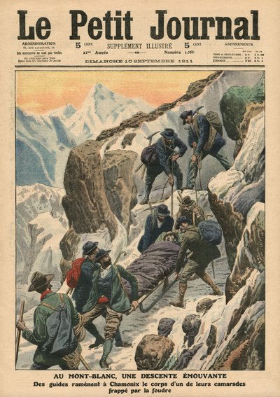Ruchomy zjazd Mont Blanc, ilustracja z „Le Petit Journal”, dodatek illustre, 10 września 1911 (kolor lito) autorstwa French School