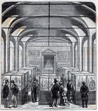Sala Conservatoire de Arts et Metiers (Arts-et-Metiers) w XIX wieku - Grawerowanie w ""Nauki do dyspozycji wszystkich - fizyka i chemia"" Alexisa Clerca - Koniec XIX wieku. Prywatna kolekcja. autorstwa French School