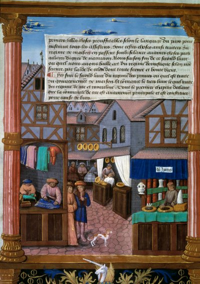 Rue de Paris z echem na początku XVI wieku Strona rękopisu zaczerpnięta z „Livre du Gouvernement des Princes” Romaina Gillesa (XVI w.) Paryż, Bibliotheque de l