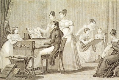 Lekcja śpiewu dla młodych pań (grafika) autorstwa French School