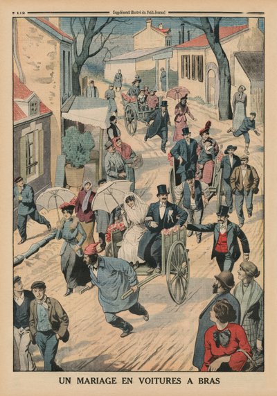 Wesele na wózkach, ilustracja na tylnej okładce z Le Petit Journal, dodatek illustre, 5 kwietnia 1914 autorstwa French School