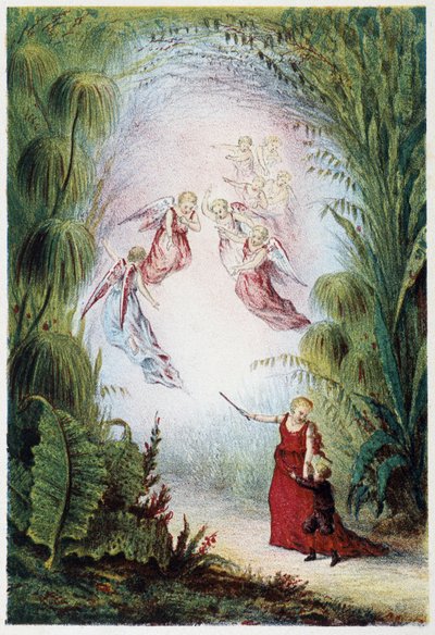 Kobieta i anioły wskazujące drogę chłopcu - w „Podróży na dno morza” H. de la Blanchere. Paryż, wyd. Jouvet et Cie, sd. 1880. autorstwa French School