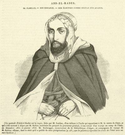 Abd-el-Kader, jego rodzina, dzieciństwo, wybór na sułtana Arabów (rycina) autorstwa French School