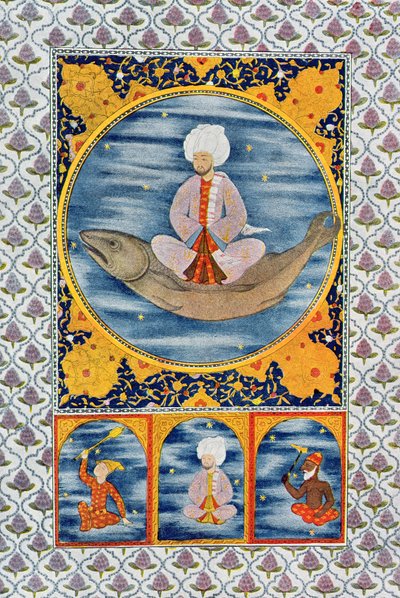 Abdallah of the Sea, ilustracja z The Arabian Nights, 1895 (kolorowa grawerunek) autorstwa French School