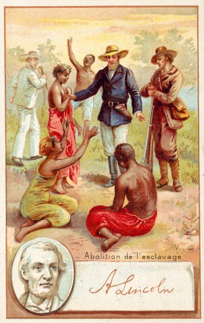 Abraham Lincoln i zniesienie niewolnictwa w Stanach Zjednoczonych (chromolitho) autorstwa French School