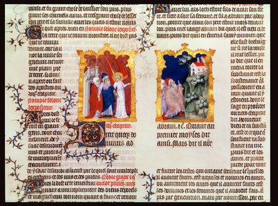 Abraham i Sara opuszczają Ur Chaldejczyków do Kanaanu, z Biblii Jana de Sy, c.1355 autorstwa French School