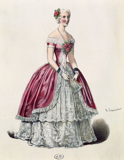 Aktorka Eugenie Doche (1821-1900) w roli tytułowej w Damie kameliowej, dramacie Aleksandra Dumasa fils (1824-1895), Francja autorstwa French School