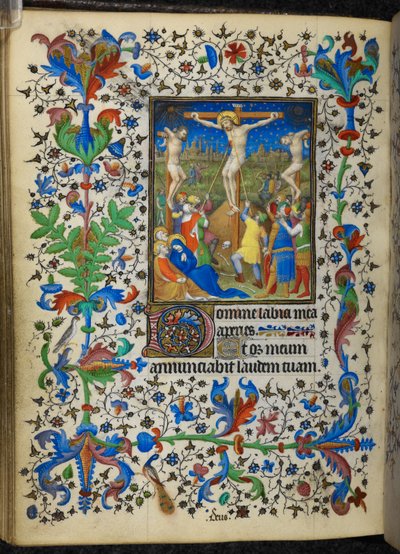 Dodaj 16997 f.153v Ukrzyżowanie, z Godzin Kawalerów, c.1420 (welum) autorstwa French School