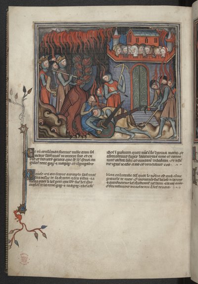 Dodaj 17333, f.42v, Miniatura armii Niebios walczących ze smokiem (Objawienie XIX:19-20), z Apokalipsy (