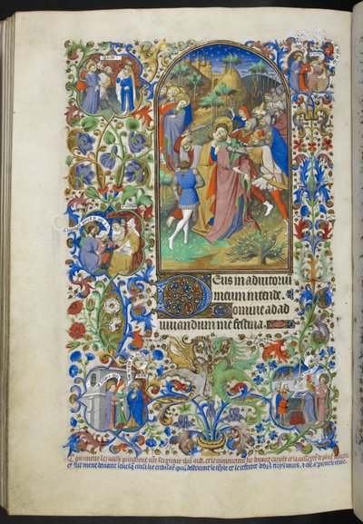 Dodaj Ms 18850 f.221v, Godziny męki [Laudes]. Zdrada Chrystusa, z Book of Hours (Godziny Bedford) c.1410-30 (atrament, kolor i złoto na welinie) autorstwa French School