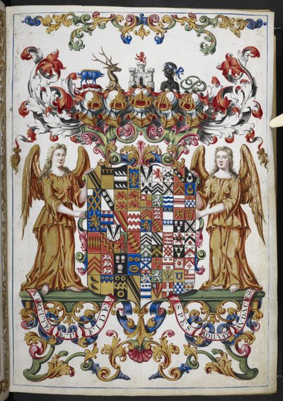 Dodaj Ms 18850 f.s008r Herb z Księgi Godzin (Godziny Bedforda) c.1410-30 (tusz, kolor i złoto na welinie) autorstwa French School