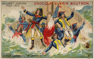 Admirał Villaret de Joyeuse na pokładzie swojego tonącego statku Vengeur du Peuple (chromolitho) autorstwa French School