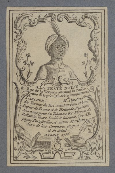 Reklama papeterii A la Teste Noire, Paryż, 1756 autorstwa French School