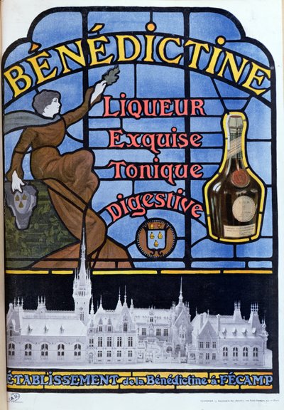 Reklama likieru benedyktyńskiego, początek XX wieku autorstwa French School