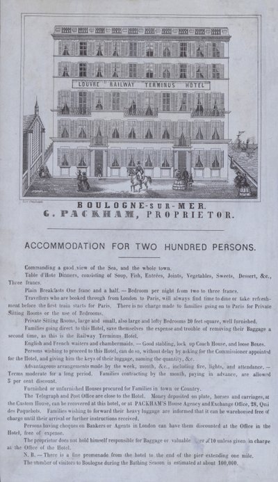 Reklama hotelu Louvre Railway Terminus, Boulogne-sur-Mer, Francja (lito) autorstwa French School
