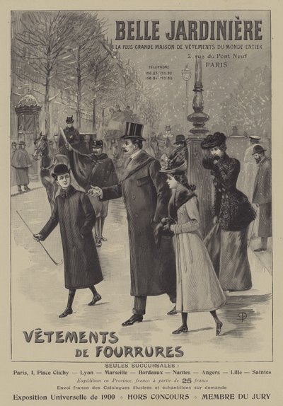 Reklamy odzieży futrzanej z Belle Jardiniere, Paryż (lito) autorstwa French School