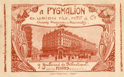 Reklama domu towarowego „Stores de Nouveltes A Pigmalion”” 9 bulwaru Sebastopol w Paryżu. autorstwa French School