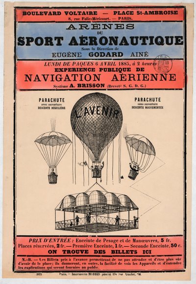 Wystawa lotnicza, która odbędzie się w Paryżu w 1885 r. pod kierunkiem Eugene Godarda, pb. 1885 (litografia kolorowa) autorstwa French School