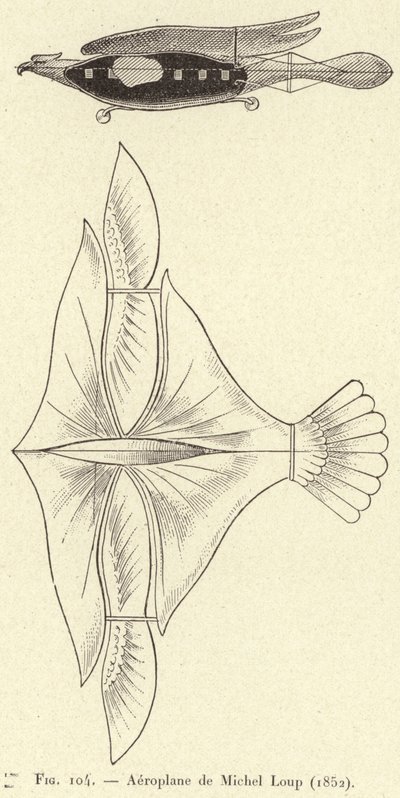 Samolot de Michel Loup (1852) (grawerowanie) autorstwa French School