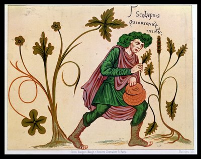 Eskulap odkrywa betony, faksymile rękopisu Antoniusa Musy (63 BC-14 AD) (patrz 235101 dla oryginału) autorstwa French School