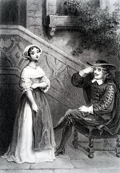 Agnes ze swoim opiekunem Arnolphe, ze Szkoły dla żon, Moliere autorstwa French School