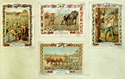 Kalendarz rolniczy przedstawiający poszczególne sezony rolnicze, koniec XIX w. autorstwa French School