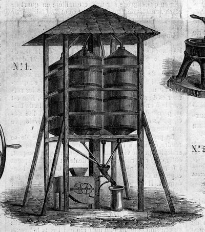 Maszyna rolnicza: konserwatywny strych na pszenicę prezentowany na Wystawie Rolniczej w Paryżu w 1860 roku. Grawerowanie w „”Le Monde Illustré””n°168 z 30 czerwca autorstwa French School