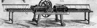Maszyna rolnicza: maszyna do wytwarzania rur drenażowych prezentowana na Wystawie Rolniczej w 1860 roku w Paryżu. Grawerowanie w „”Le Monde Illustré””n°168 z 30 czerwca autorstwa French School
