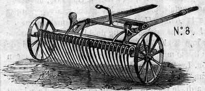 Maszyna rolnicza: angielska grabiarka zaprezentowana na paryskim konkursie rolniczym w 1860 r. Grawer „” Le Monde Illustré” nr 169 z 7 lipca 1860 r. autorstwa French School