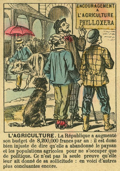 Rolnictwo ilustruje korzyści płynące z inwestycji rolnych III RP i troskę o ludność chłopską. Grawer, w „Le Figaro, dodatek””, 30.03.1889, Paryż. Dz. Selva. autorstwa French School