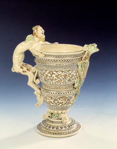 Aiguiere w pięknym fajansie Saint Porchaire. Zatoka ukształtowana jest przez postać fauny. XVI-wieczne Egouen, muzeum renesansu autorstwa French School
