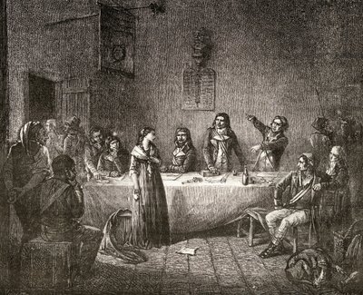 Aimee Cecile Renault przed Komitetem Rewolucyjnym, z „Histoire de la Revolution Francaise” Louisa Blanca (1811-82) autorstwa French School