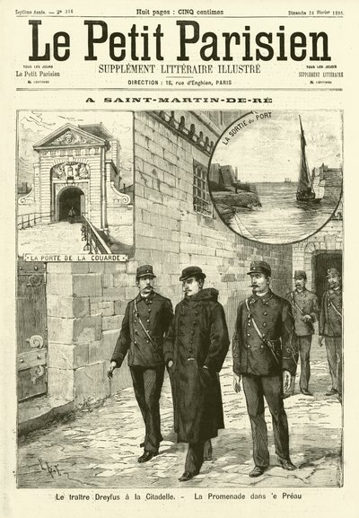 Alfred Dreyfus w więzieniu w Saint-Martin-de-Re we Francji (grafika) autorstwa French School