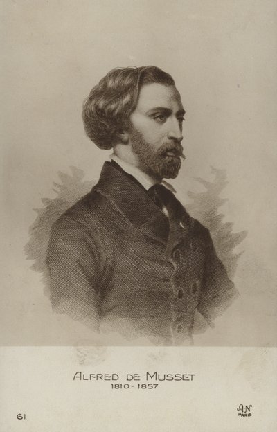 Alfred de Musset, francuski dramaturg, powieściopisarz i poeta (litografia) autorstwa French School
