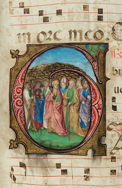 All Saints, Gradual, f.85 (tusz, tempera i złoto płatkowe na pergaminie) autorstwa French School