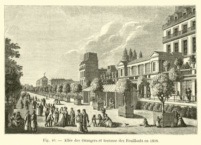 Allee des Orangers i Terrasse des Feuillants w 1808 r. autorstwa French School